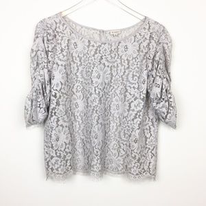 Cremieux | Ruched Sleeve Scallop Lace Blouse